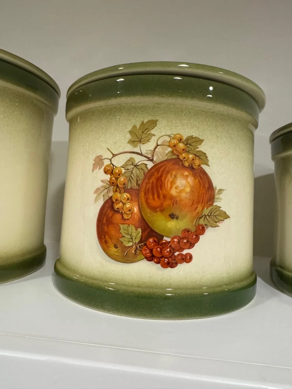Vintage‎ Ceramic Fruit Canister Set Green Ombre Farmhouse Kitchen